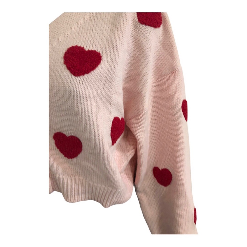 Jessica Simpson tufted embroidered red hearts cropped pink cardigan size XL new‎ - Picture 5 of 12